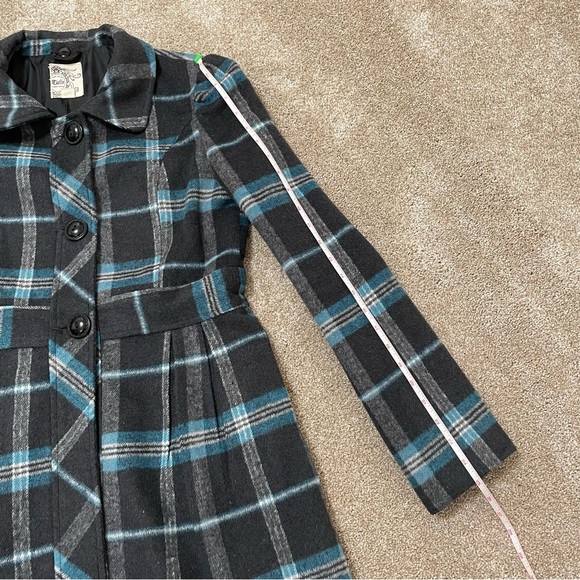 Tulle Anthropologie M Peacoat Plaid Grey Blue J8003F Jacket Coat Pockets - Picture 16 of 16